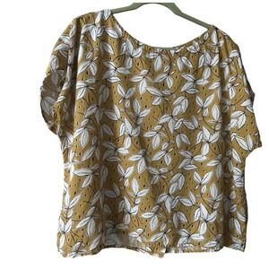 Rachel Zoe Womens Mustard Yellow Linen Botanical Leaf Print Button Back Top XS